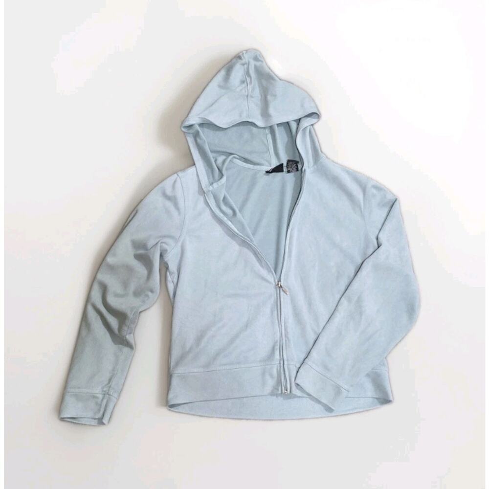 NY Jeans Soft Blue Vintage microsuede zip hoodie Size Large 90s Vibe Track Suit